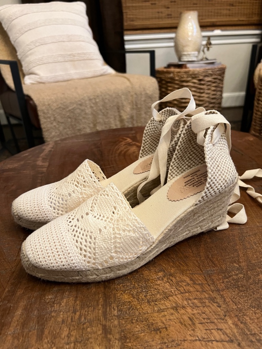J. Crew Cream Crochet Espadrille Wedges with Ankle Wrap